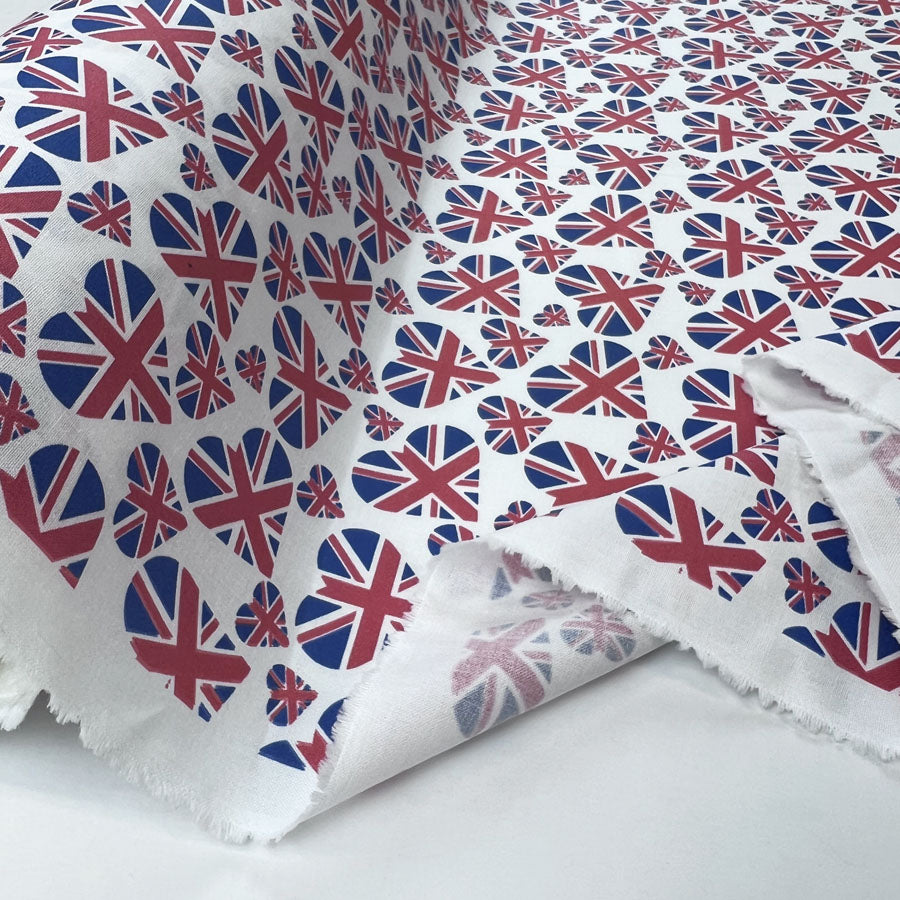 Cotton Poplin Union Jack Hearts Roll