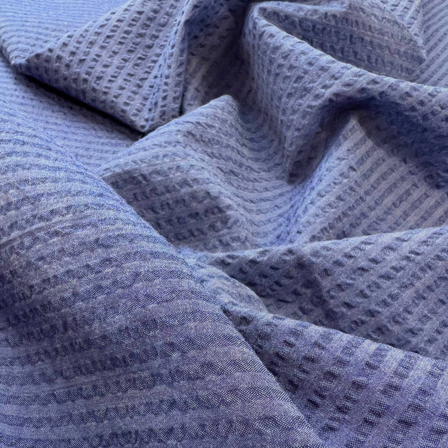 Cotton Proper Seersucker Dress Shirting Fabric Denim Blue