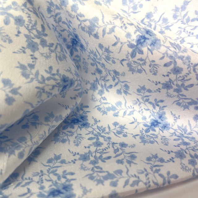 Cotton sateen blue floral blue angel on high cu