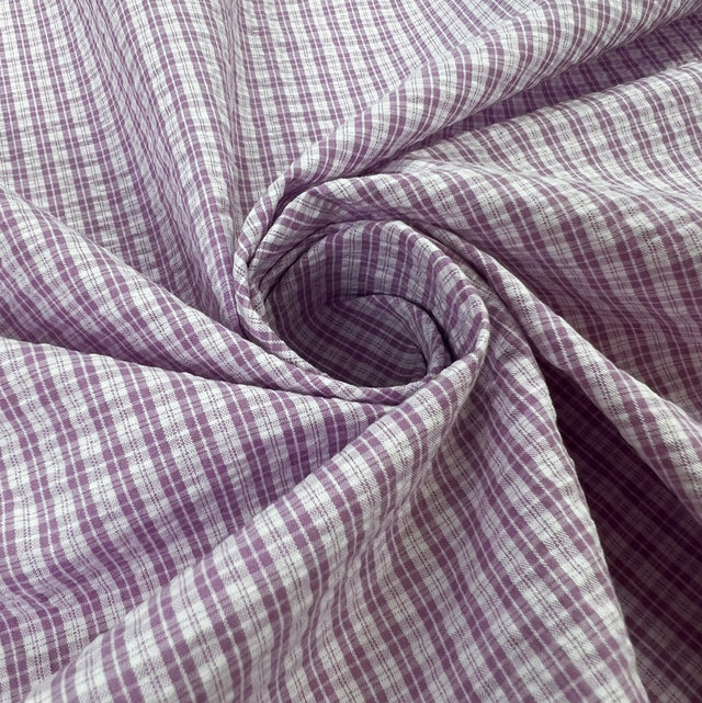 Cotton Seersucker Check Lilac White Twist