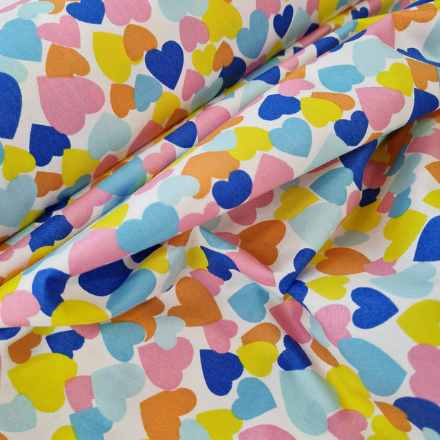 Cotton Sewing Room Blue Hearts Fabric Close Up