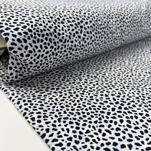 Cotton Stretch Navy Cheetah Blue White Animal Print Polyester Elastane Woven Trouser Fabric Bolt