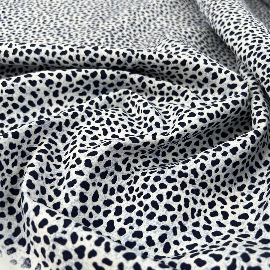 Cotton Stretch Navy Cheetah Blue White Animal Print Polyester Elastane Woven Trouser Fabric