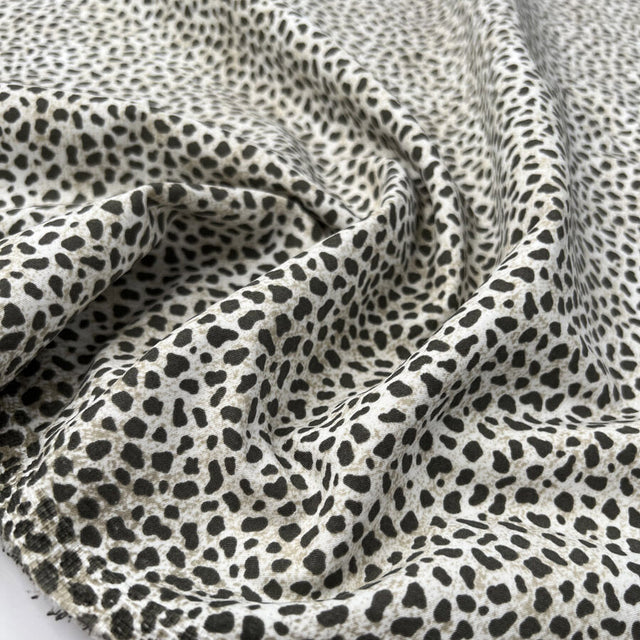Cotton Stretch Olive Cheetah White Animal Print Polyester Elastane Woven Trouser Fabric