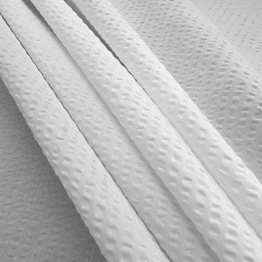 Cotton Textured Dress Fabric Cloud Seersucker White