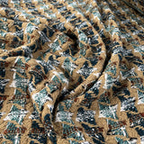 Cotton Tweed Camel Brown Teal Houndstooth Check Ex Designer Italian Deadstock Coating Fabric