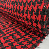 Cotton Tweed Red Grey Black Houndstooth Check Ex Designer Italian Deadstock Coating Fabric Roll