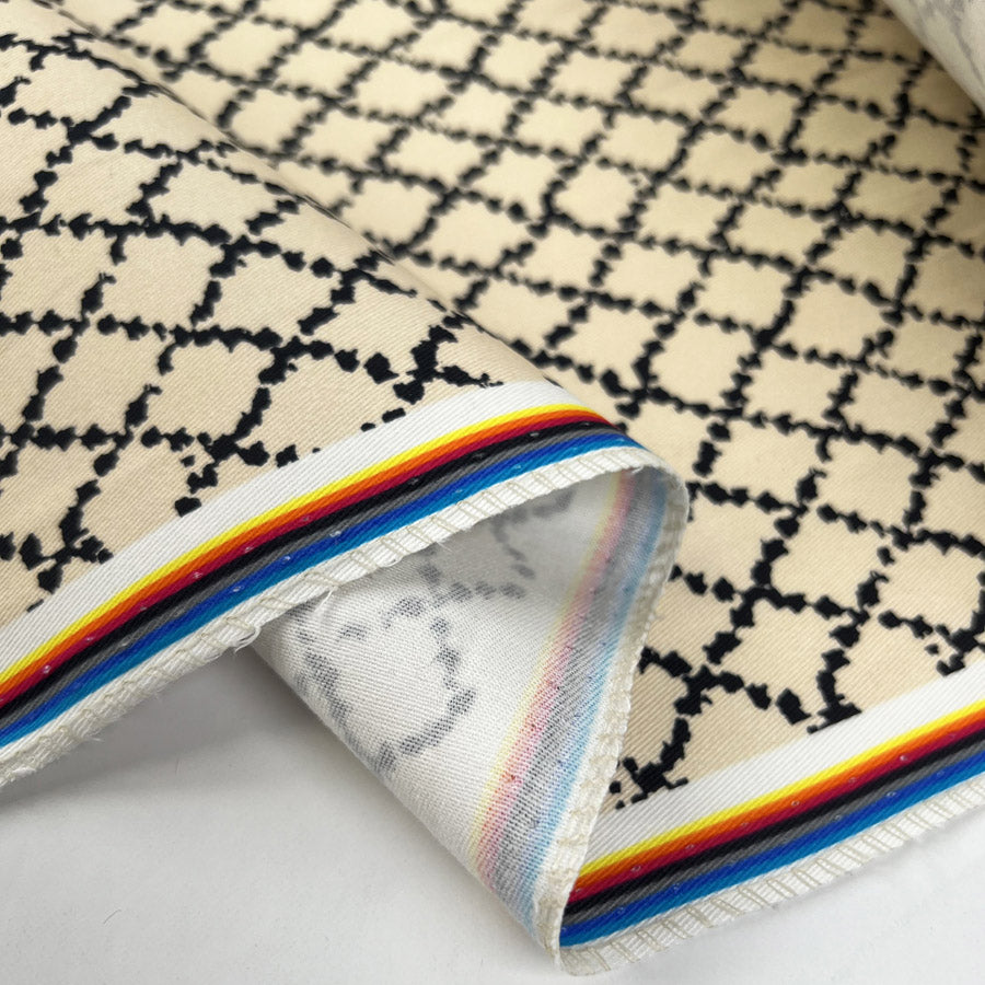Cotton Twill Cream Trellis Black Abstract Designer Trouser Fabric Fold