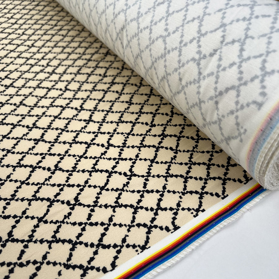 Cotton Twill Cream Trellis Black Abstract Designer Trouser Fabric Roll