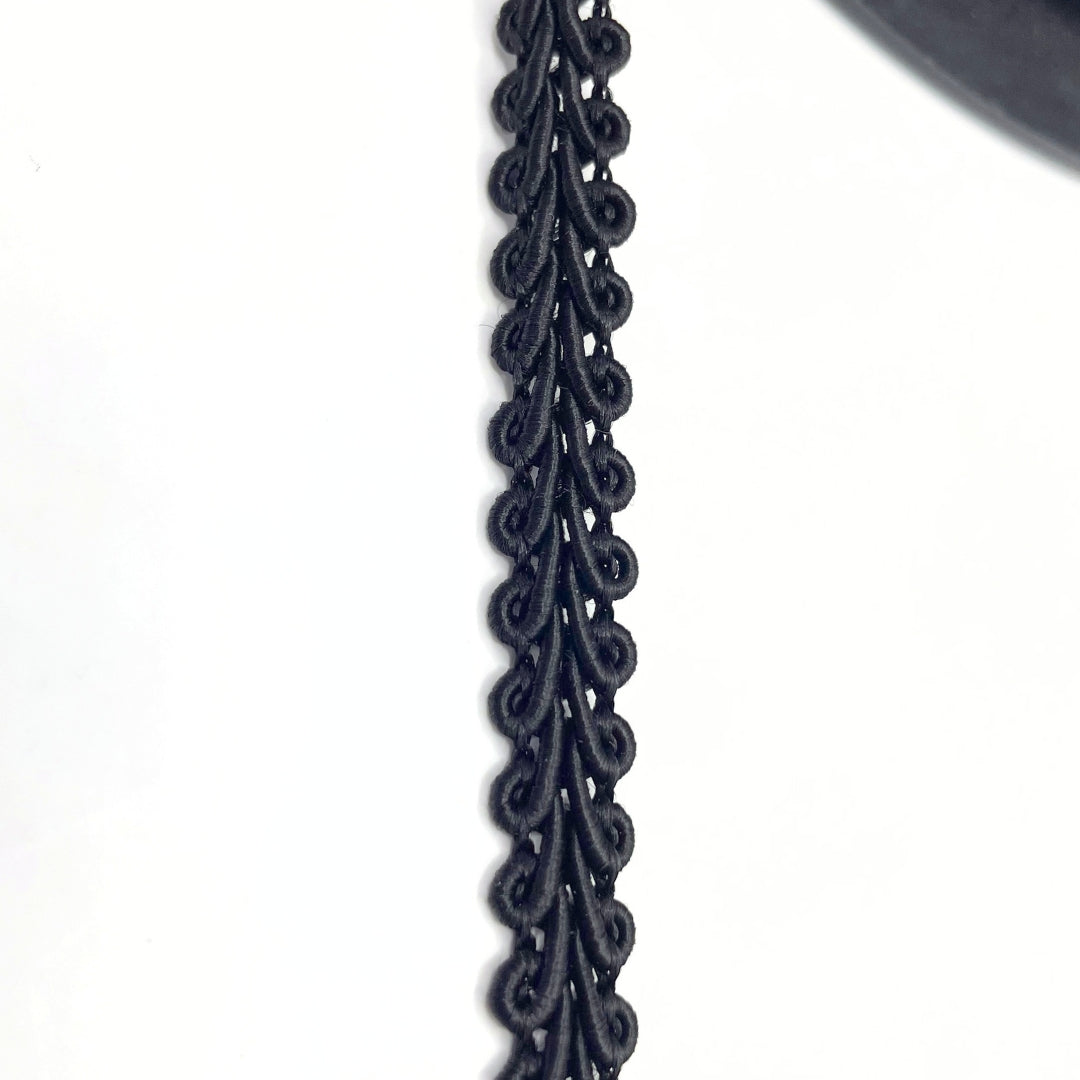 Cotton Viscose Blend Scrolled Gimp Braid Trim Black Full 2