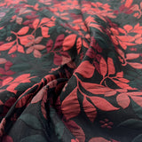 Cranberry Brocade Polyester Cotton Black Red Jacquard Floral Leaf Dress Fabric