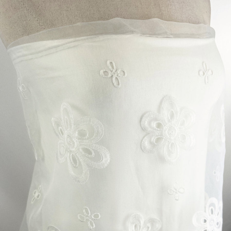 Cream Embroidered Polyester Dress Fabric Not Too Delicate 7