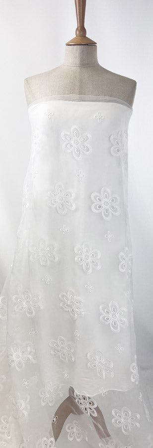 Cream Embroidered Polyester Dress Fabric Not Too Delicate Dress