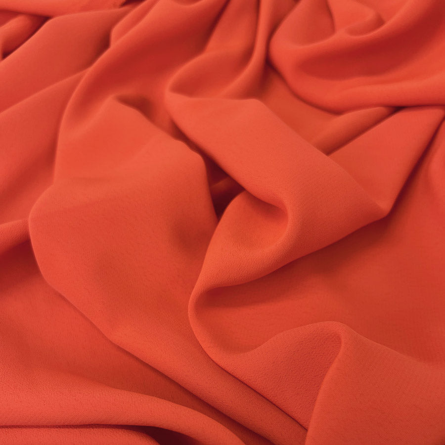 Crepe De Chine Flame Red Polyester Plain Dress Fabric Cu 2