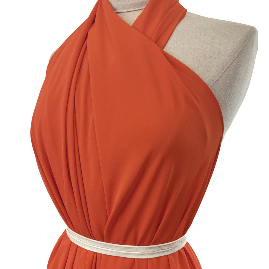 Crepe De Chine Flame Red Polyester Plain Dress Fabric Side 2
