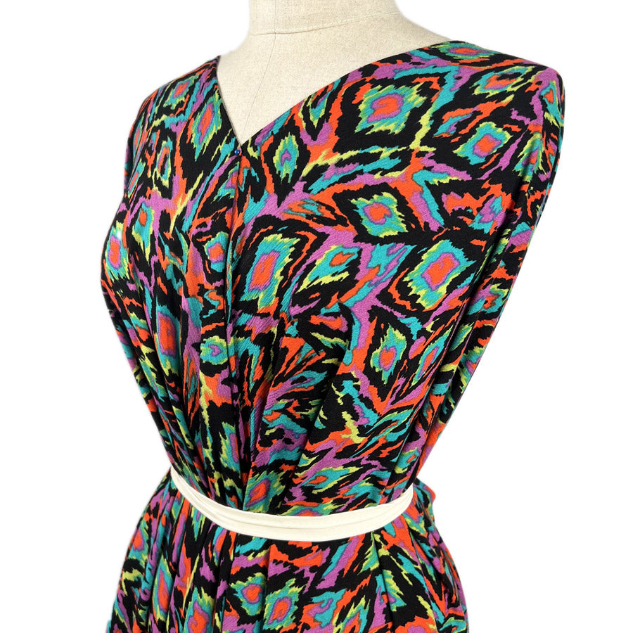 Crinkle Viscose Neon Graphic Abstract Woven Dress Fabric Side