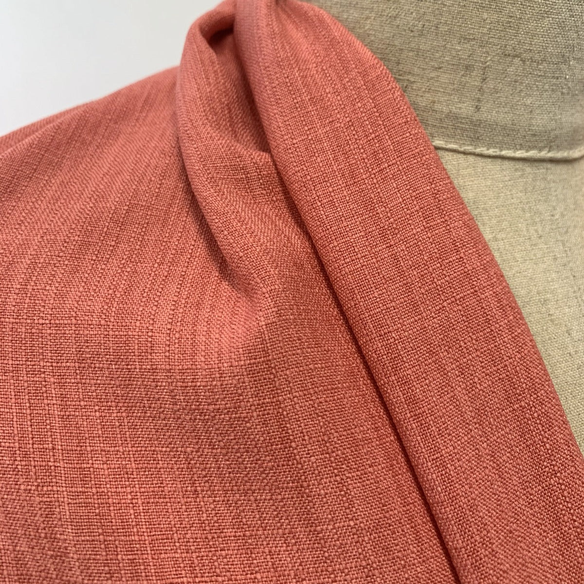 Cross Hatch Coral Linen Look Dress Fabric Neck