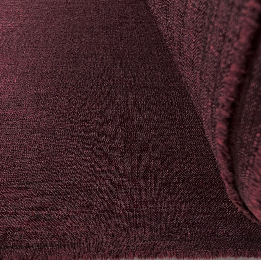 Cross Hatch Wine Polyester Linen Look Dressmaking Fabric Roll