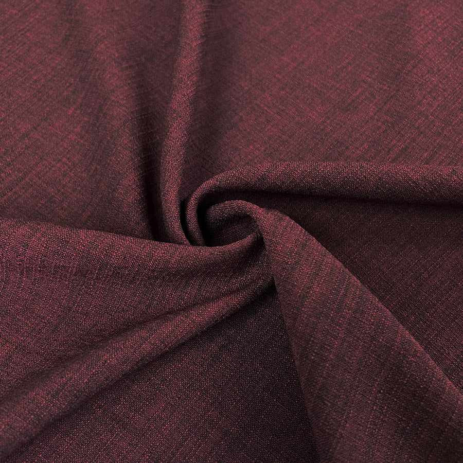 Cross Hatch Wine Polyester Linen Look Dressmaking Fabric Twist