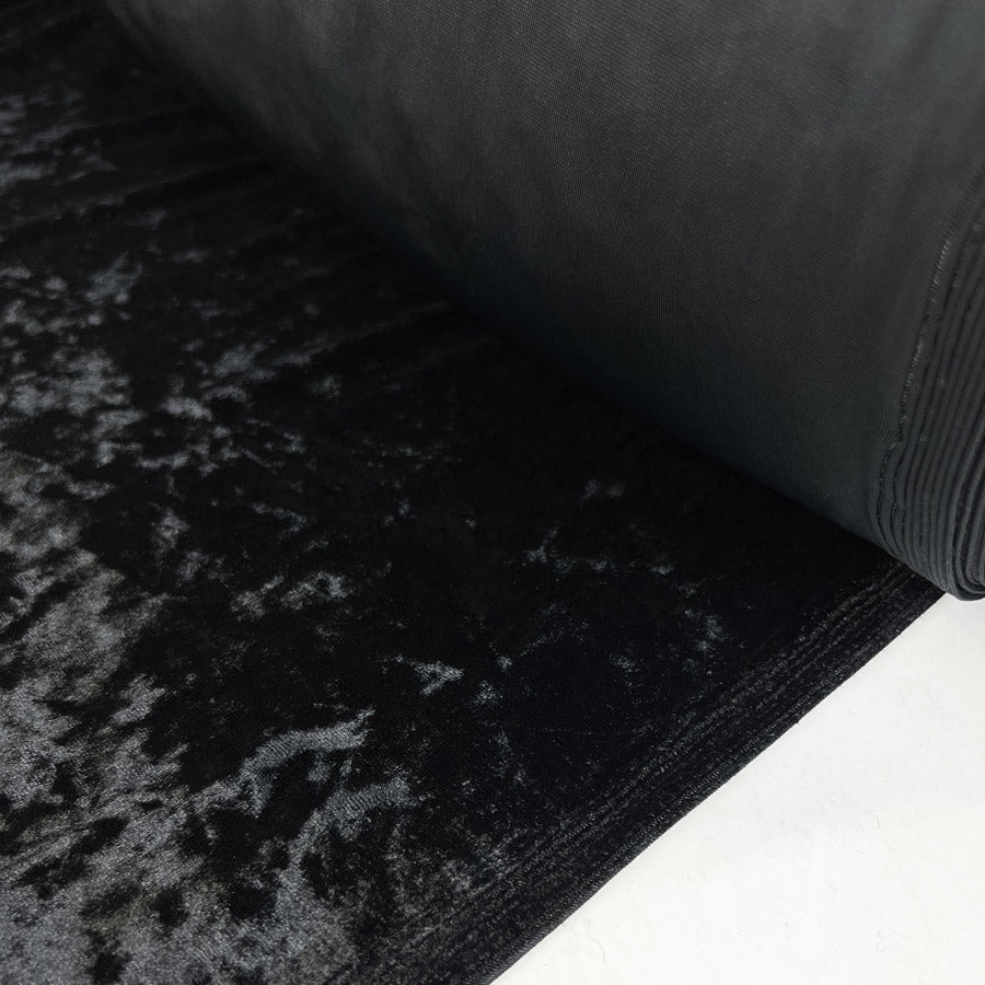 Crushed Black Polyester Spandex Velvet Knit Dress Fabric Roll