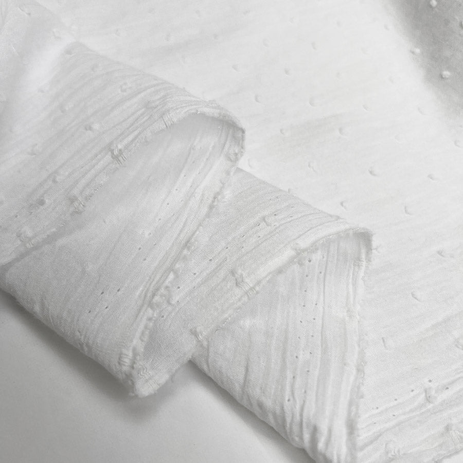Dainty Dot White Cotton Dobby Woven Fabric Fold