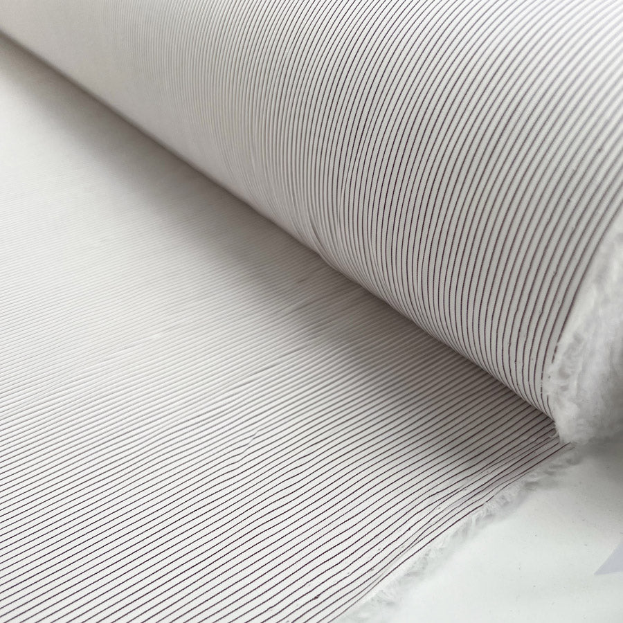 Damson Pinstripe Cotton Stripe Italian White Burgundy Shirting Fabric Roll