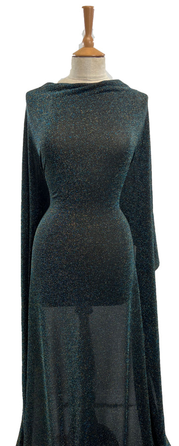 Dance The Night Away Sheer Black Blue Green Sparkly Dressmaking Fabric Manneqiun