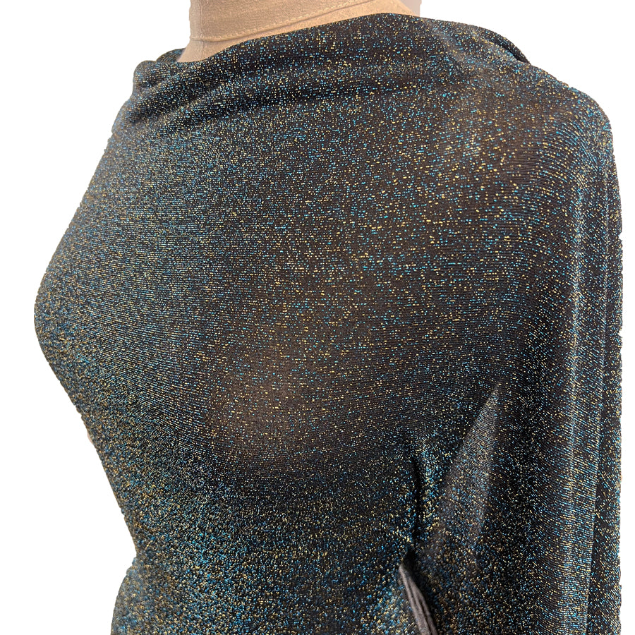 Dance The Night Away Sheer Black Blue Green Sparkly Dressmaking Fabric Manneqiun Side