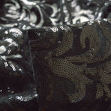 Dancing Armour Black Swirly Sequins Pattern Polyester Net Dress Fabric Cu