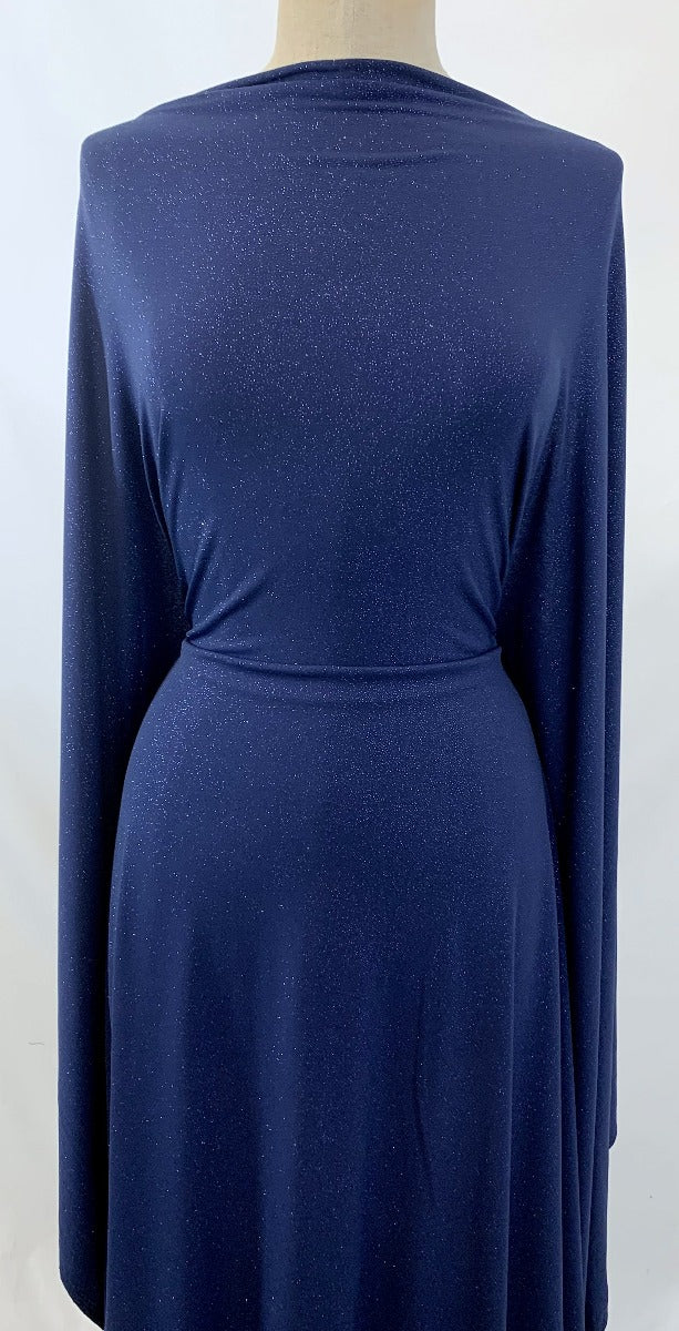 Dazzle Navy Polyester Knit Sparkle Dress Fabric M