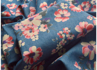 Denim Heavenly Lady Pink Cream Floral Cotton Denim Shirting Fabric Cu