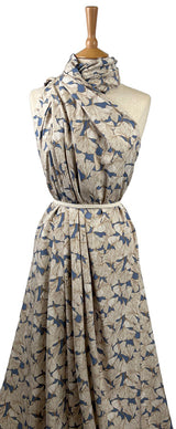 Denim Beige Floral Dress Fabric Viscose Challis  Ginkgo