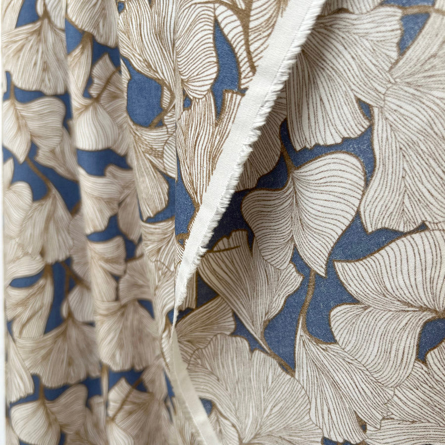 Denim Beige Floral Dress Fabric Viscose Challis  Ginkgo Hang