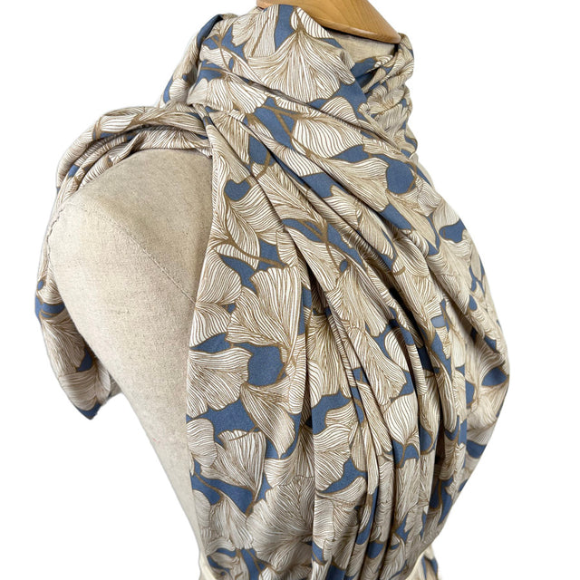 Denim Beige Floral Dress Fabric Viscose Challis  Ginkgo Side