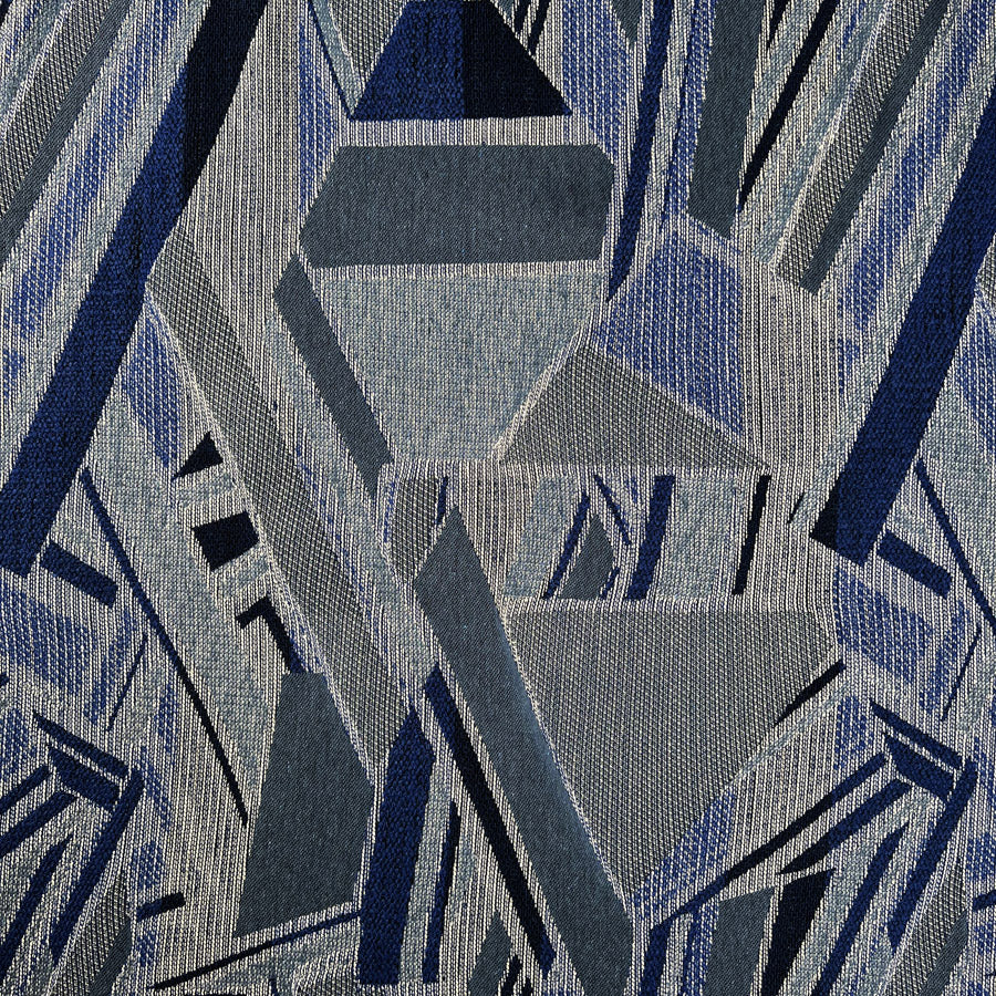 Denim Brocade Blue Cotton Polyester Viscose Abstract Geometric Jacquard Woven Dress Fabric