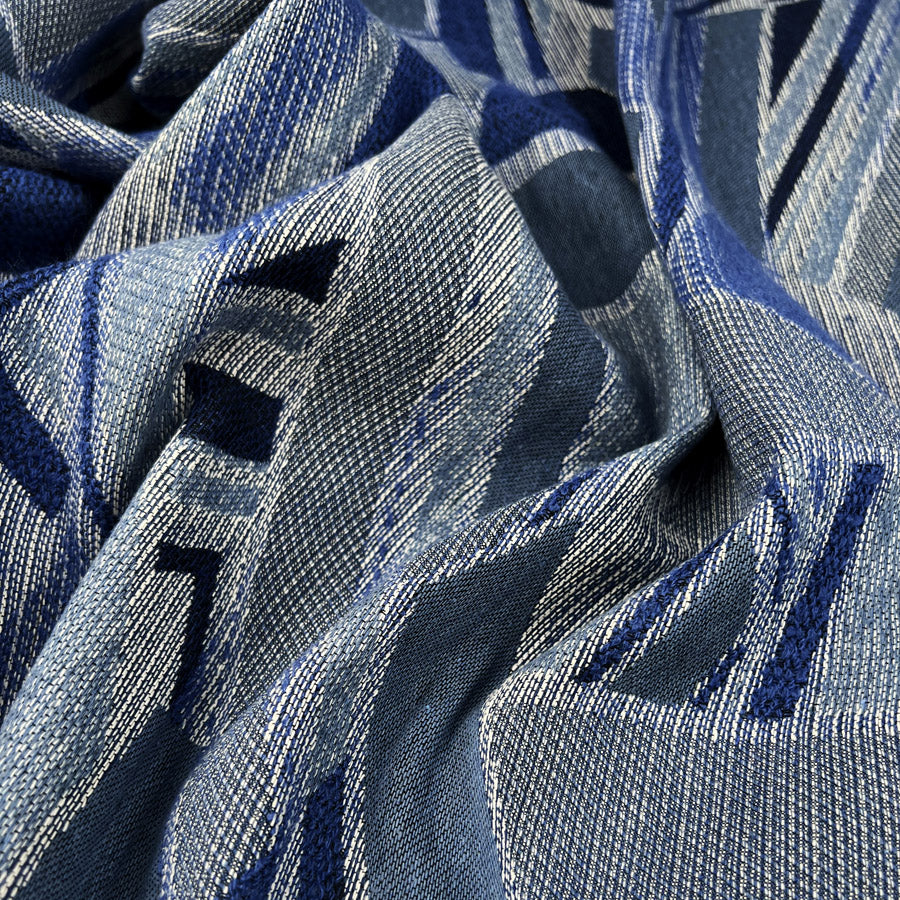 Denim Brocade Blue Cotton Polyester Viscose Abstract Geometric Jacquard Woven Dress Fabric