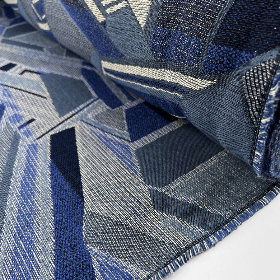 Denim Brocade Blue Cotton Polyester Viscose Abstract Geometric Jacquard Woven Dress Fabric Roll