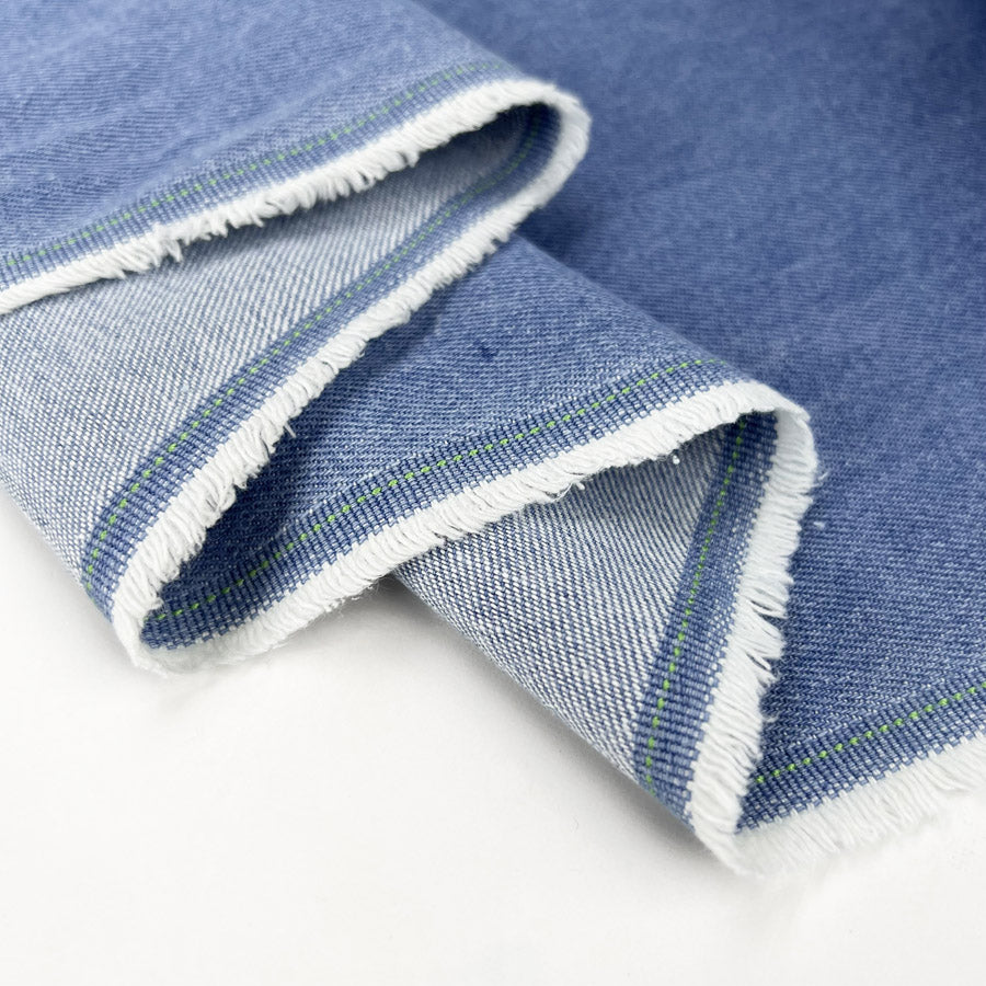 Denim By The Dozen Sky Blue 12oz Washed Cotton Woven Jean Fabric Fold