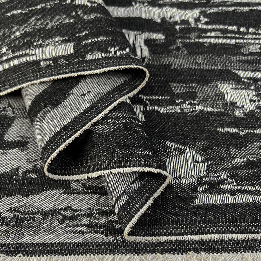 Denim Deconstruct Black Cotton Polyester Distressed 10 5oz Jacketing Fabric Fold