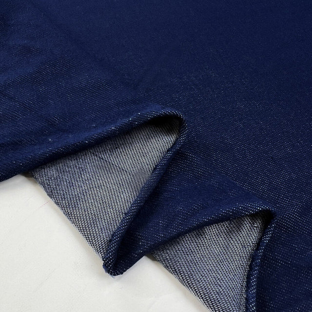 Denim Jersey Indigo Cotton Polyester Spandex Stretch Knit Blue Fabric Fold