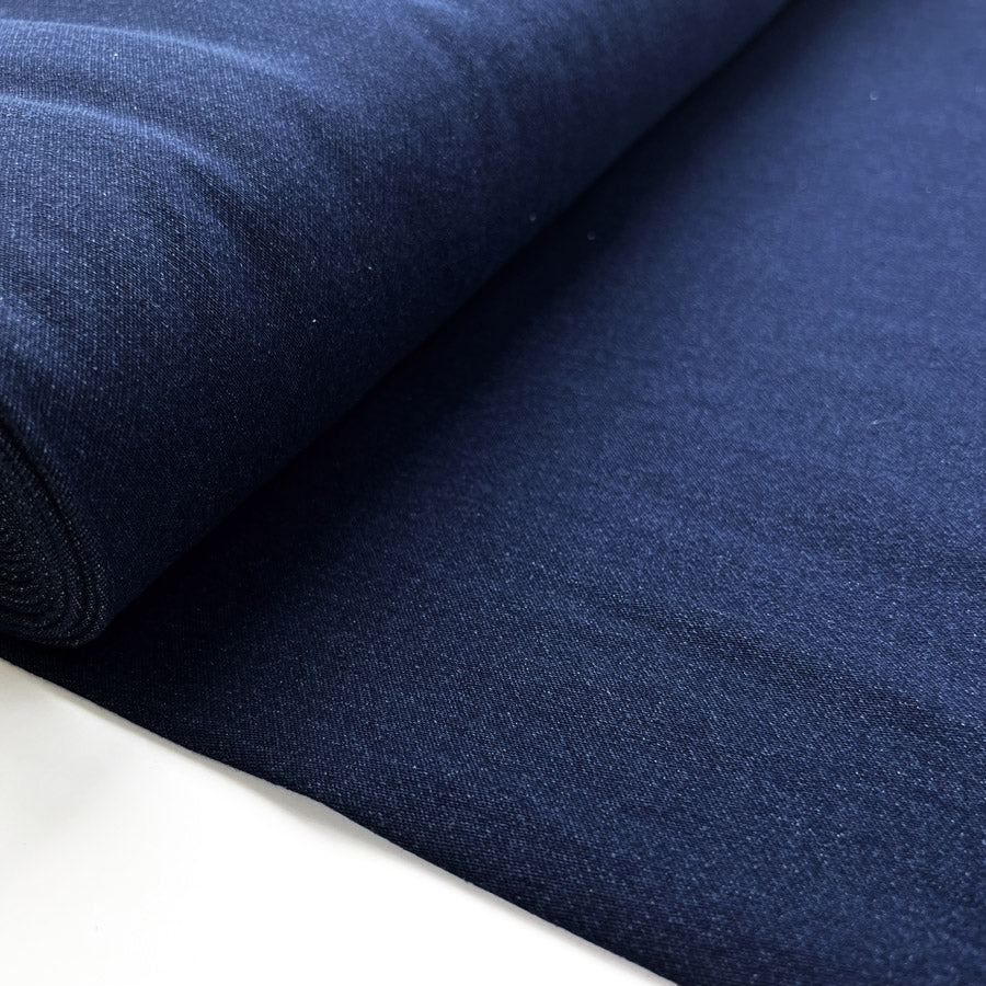 Denim Sweatshirt Dark Blue Cotton Polyester Elastane Stretch Knit Jersey Fabric Bolt