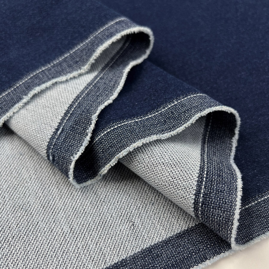 Denim Sweatshirt Dark Blue Cotton Polyester Elastane Stretch Knit Jersey Fabric Fold