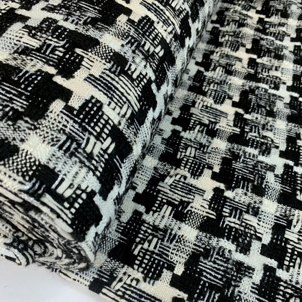 Designer Look Check Black Cream White Boucle Metalic Polly Cotton B