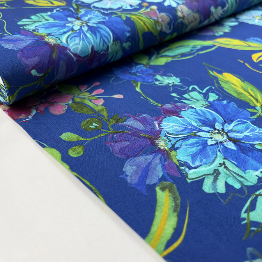 Digital Print Floral Viscose Fabric Finest Challis Electric Eden Bolt