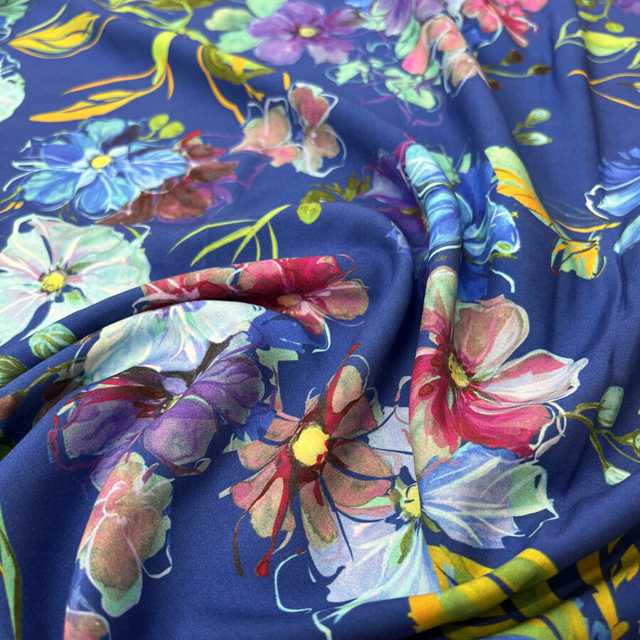 Digital Print Floral Viscose Fabric Finest Challis Electric Eden