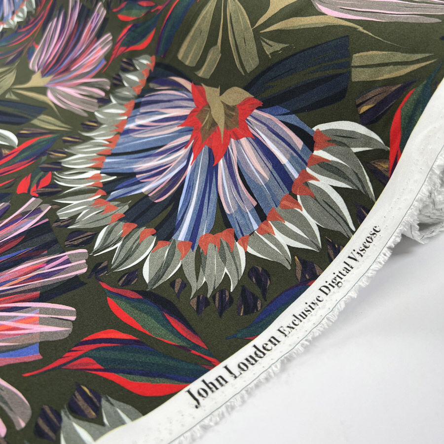 Digital Print Floral Viscose Fabric Finest Challis Jungle Reverie Roll