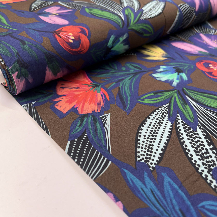Digital Print Floral Viscose Fabric Finest Challis Palm Springs Bolt