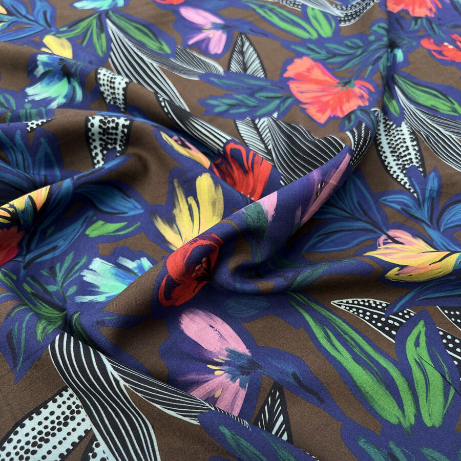 Digital Print Floral Viscose Fabric Finest Challis Palm Springs