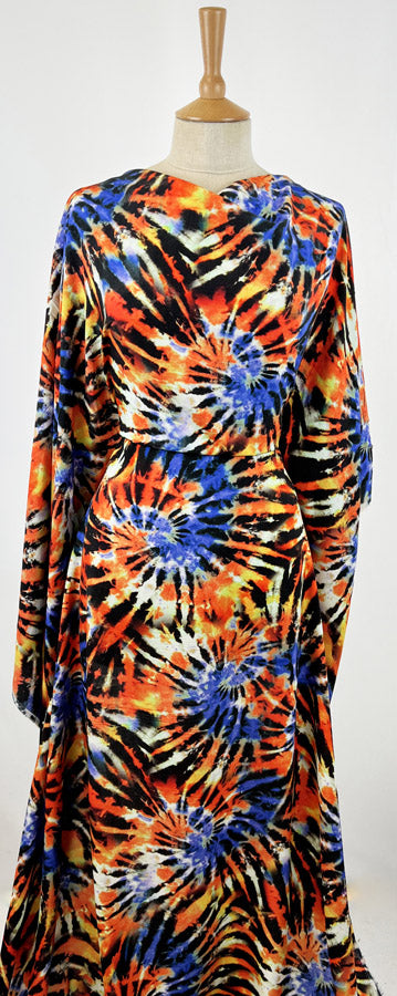 Digital Viscose Dress Fabric Tie Dye Festival Download Orange Dress