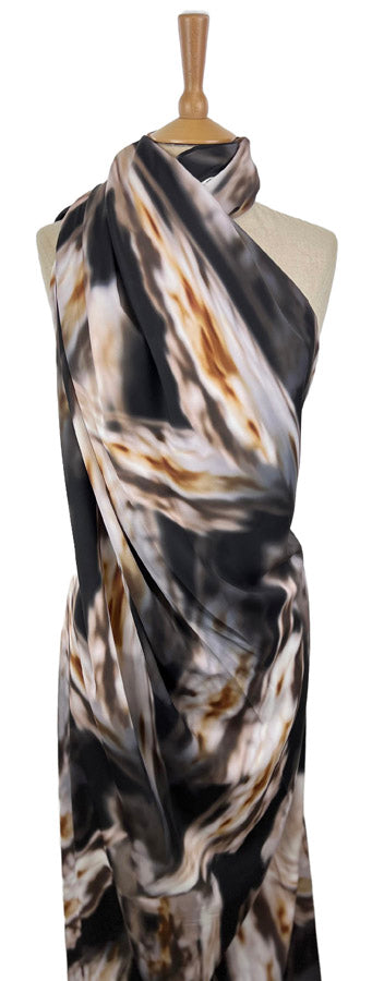 Digitally Printed Marble Satin Dress Fabric Daphne Caramel